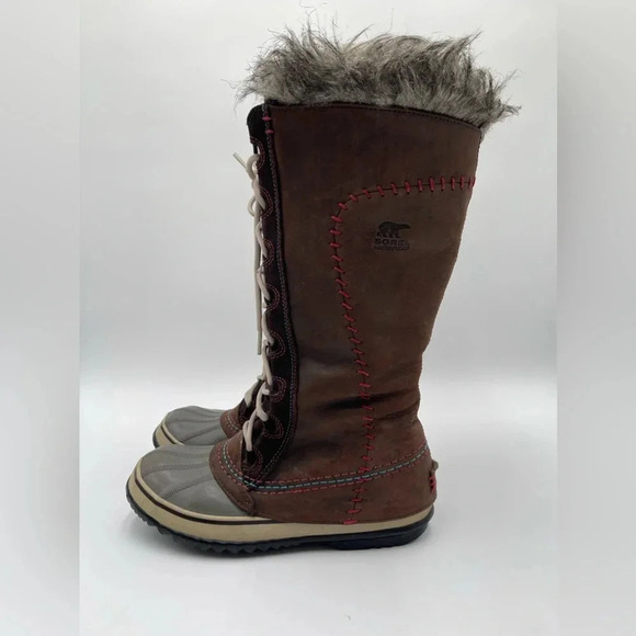 Sorel Cate the Great Tall Women’s Sz 7 Faux Fur Tusk Brown Leather Winter Boots - Picture 2 of 14